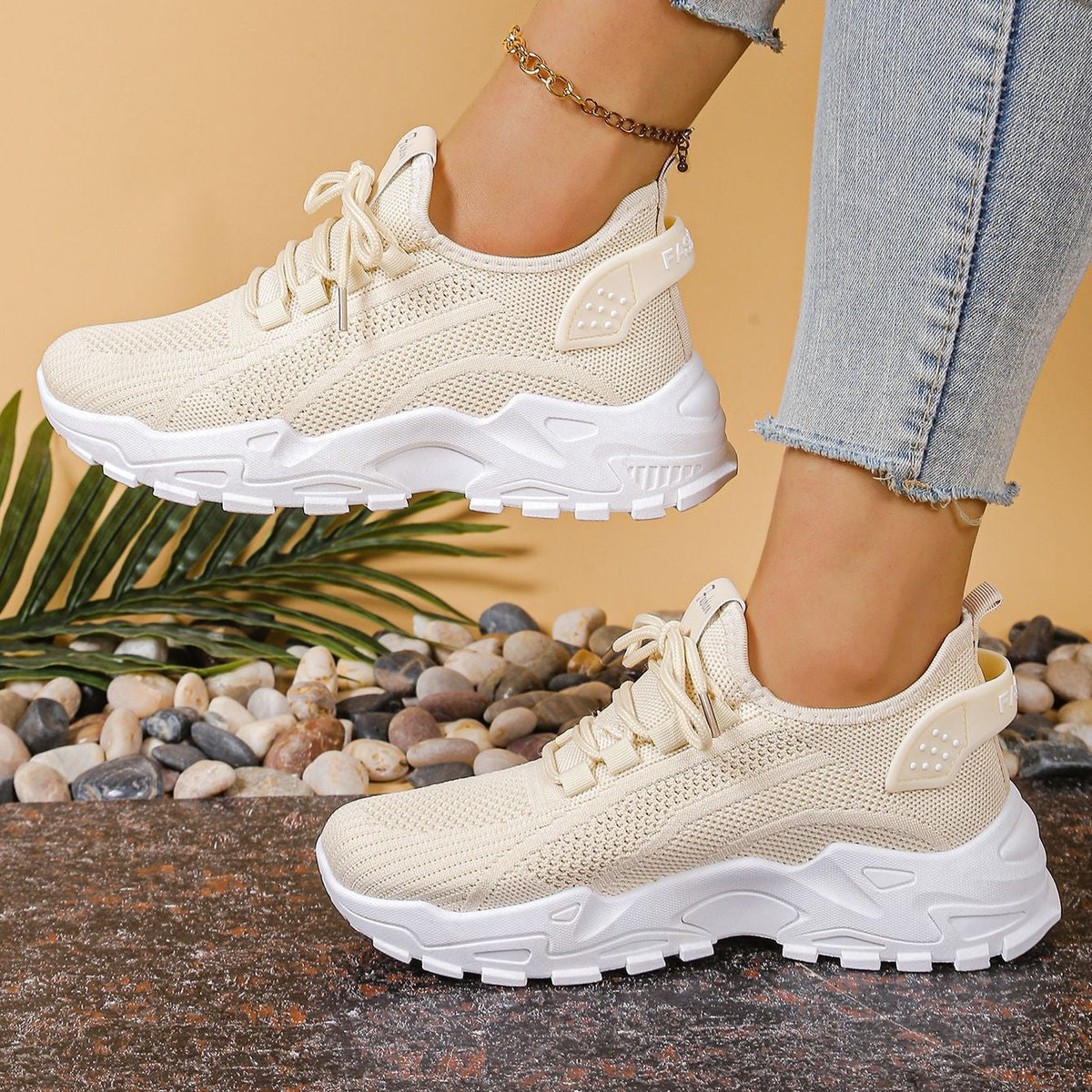 Lightweight Breathable Knit Chunky Sneakers – Women’s Platform Dad Shoes
