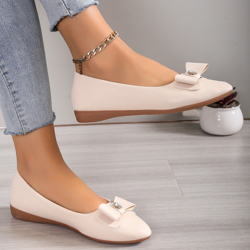 Elegant Bow Decor Pointed Toe Flats - Classic Ballet Style Pumps