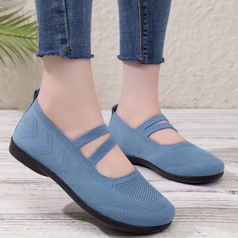 Women's Breathable Knit Mary Jane Flats - Comfortable Double Strap Mesh Ballet Flats