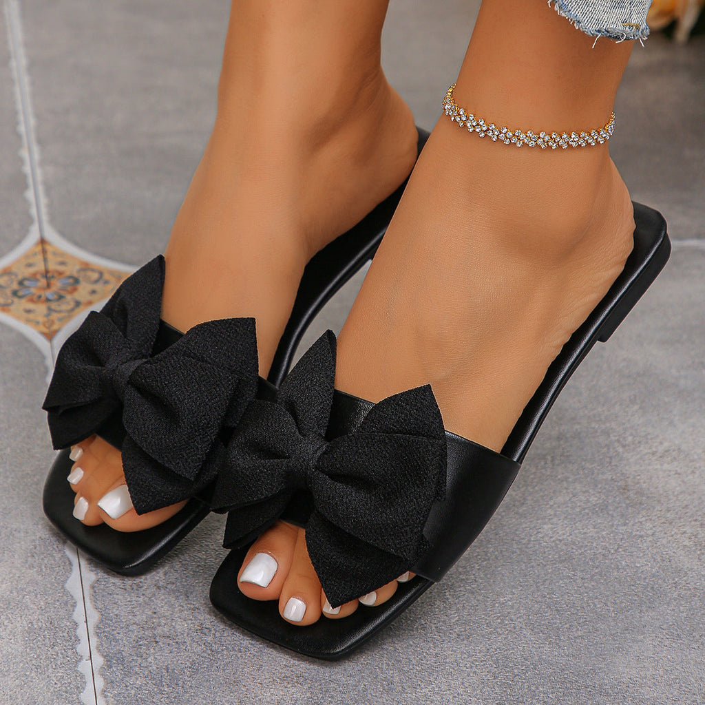 Big Bow Square Toe Slide Sandals - Summer Fashion 👡✨