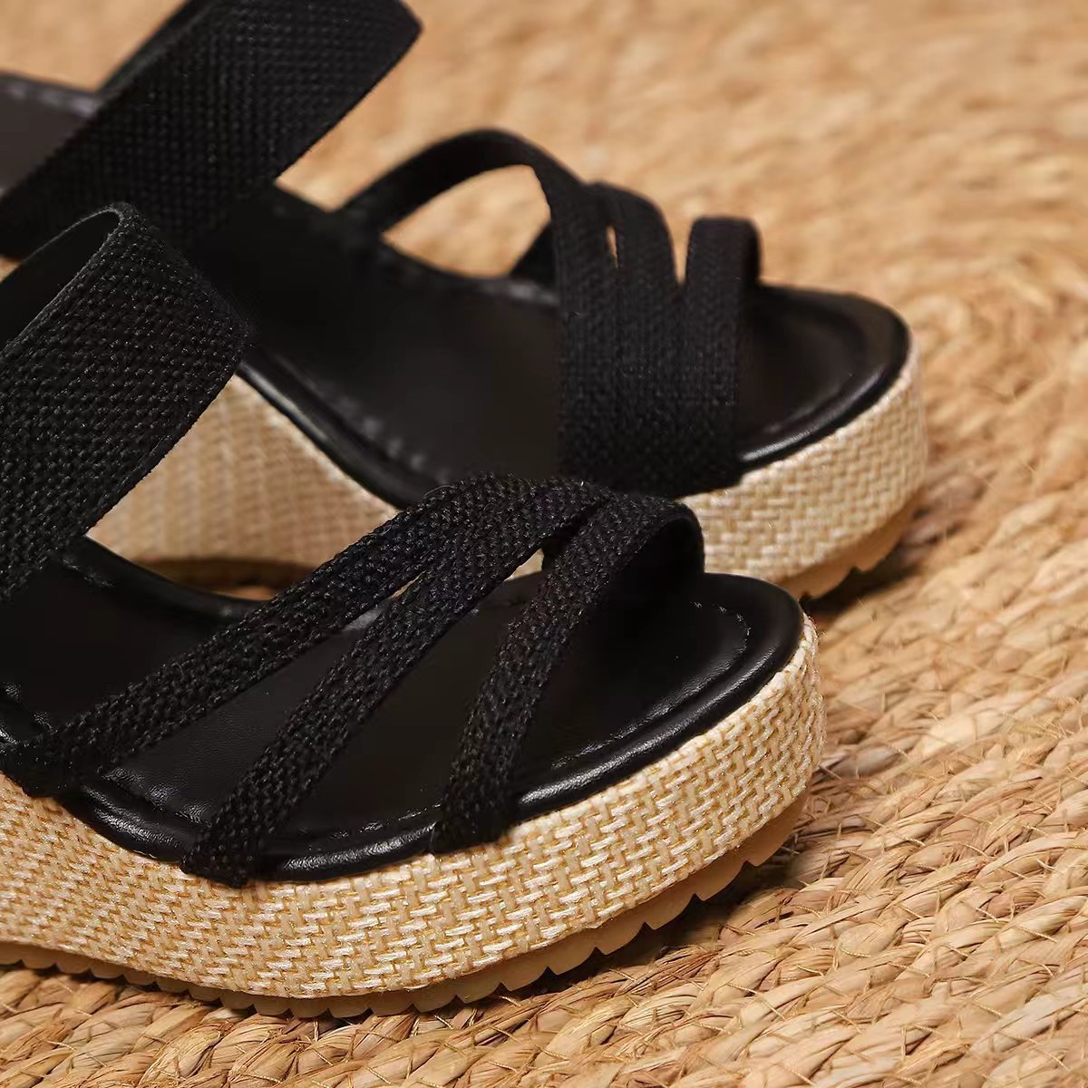 Women's Criss-Cross Wedge Platform Sandals - Braided Strappy Espadrille Wedges