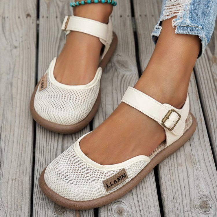 Breathable Mesh Buckle Ankle Strap Sandals - Comfort Flat Shoes
