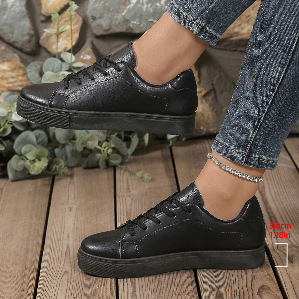 Women's Platform Lace-Up Sneakers - Casual Chunky Sole Comfort Shoes