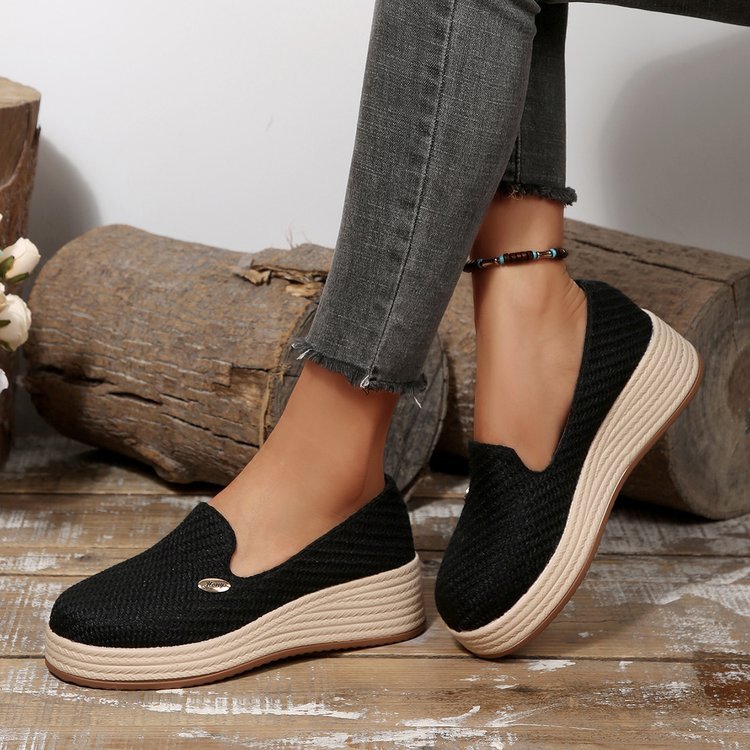 Women's Knit Platform Slip-On Shoes - Casual Wedge Loafers