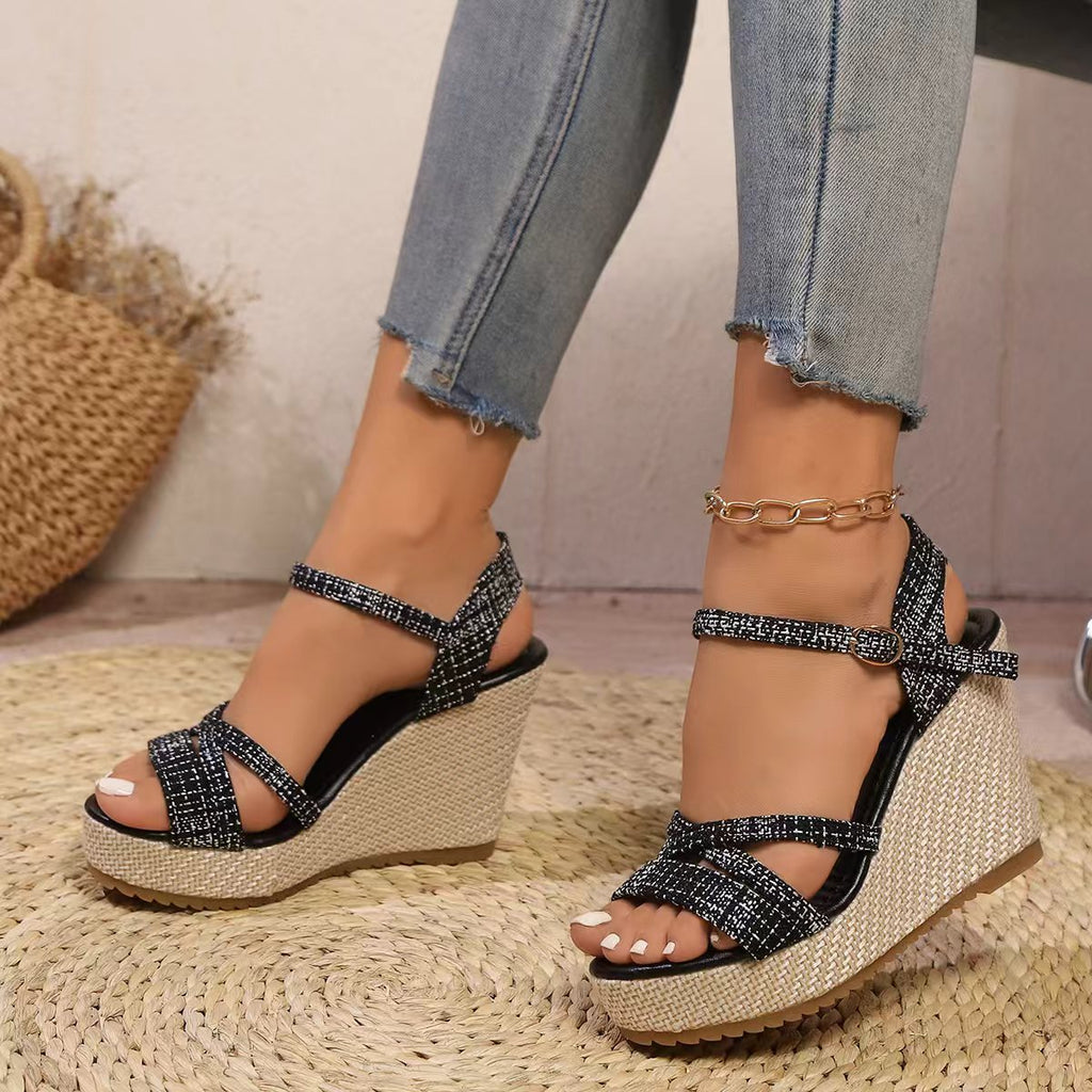 Women's Criss-Cross Wedge Platform Sandals - Braided Strappy Espadrille Wedges