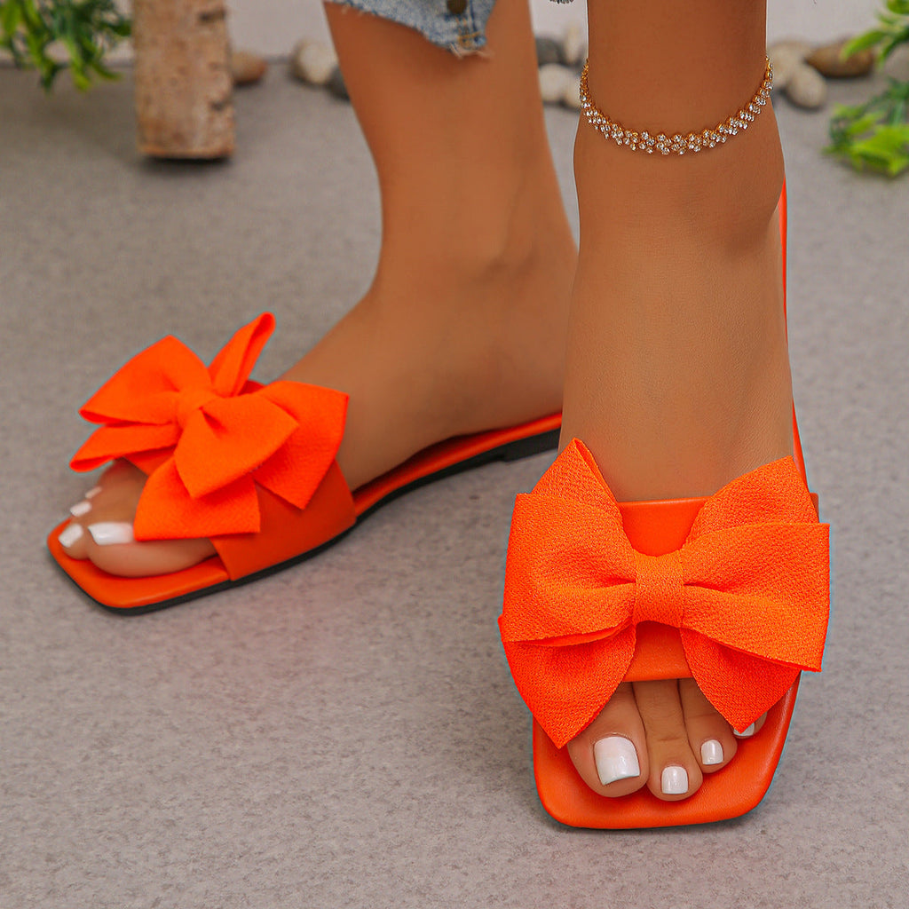 Big Bow Square Toe Slide Sandals - Summer Fashion 👡✨