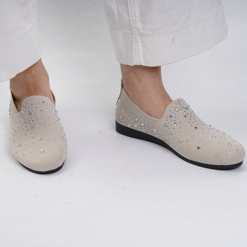 Sparkly Rhinestone Mesh Slip-On Flats – Breathable Comfort Loafers