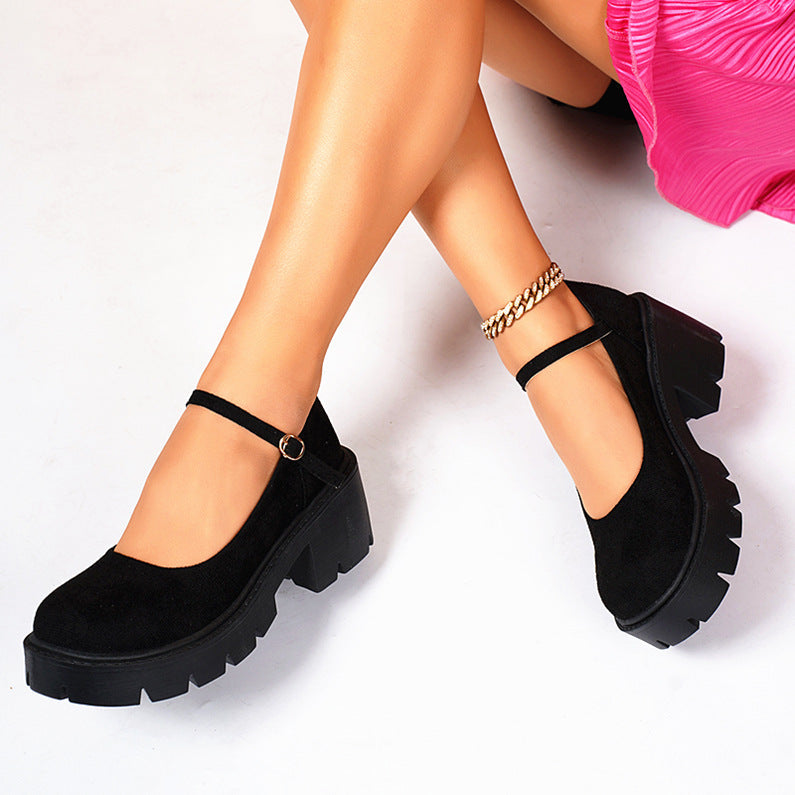 Women's Chunky Platform Mary Jane Shoes – Suede Ankle Strap Block Heel Loafers