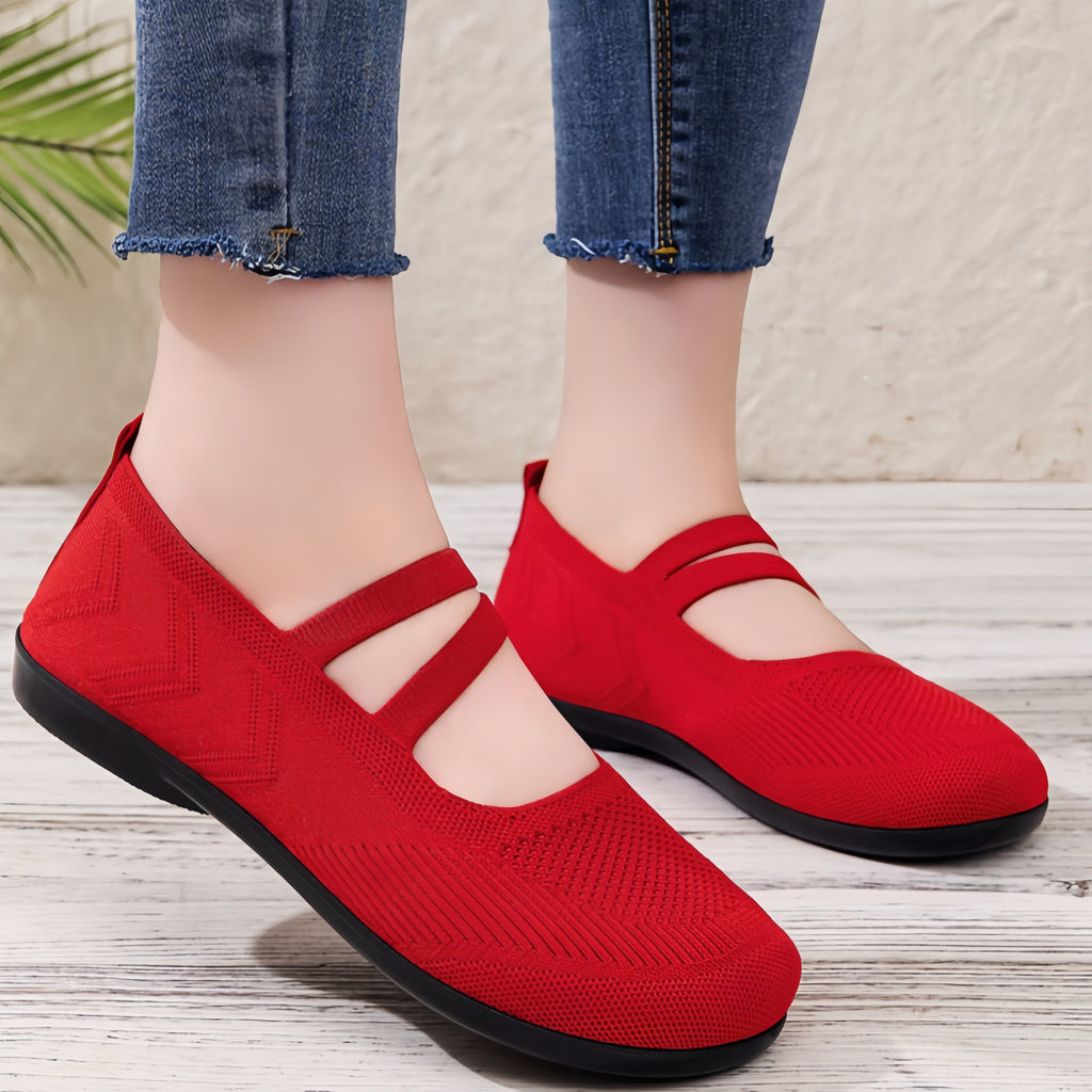 Women's Breathable Knit Mary Jane Flats - Comfortable Double Strap Mesh Ballet Flats