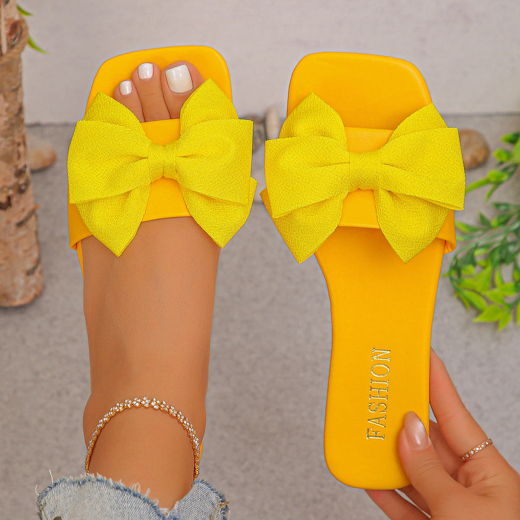 Big Bow Square Toe Slide Sandals - Summer Fashion 👡✨