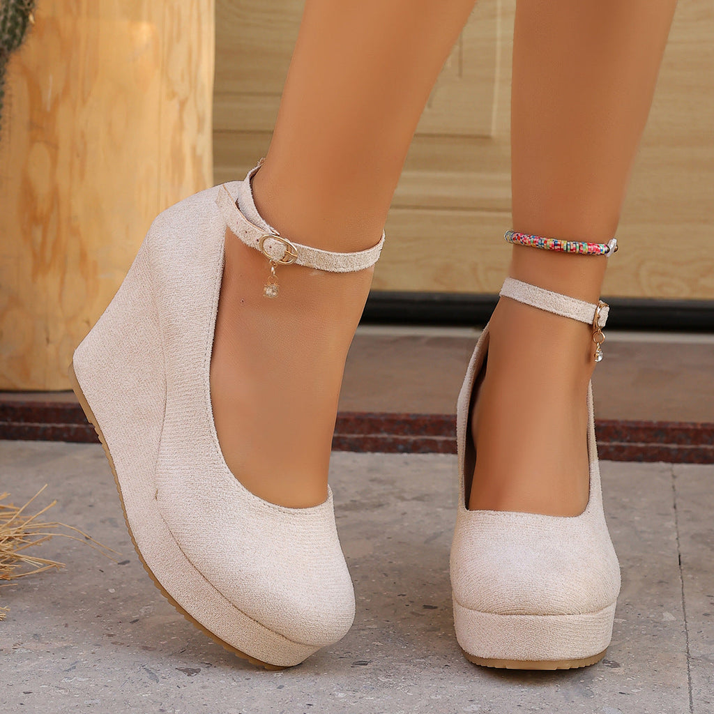 Women's 10CM Platform Wedge Pumps – Ankle Strap Suede High Heels