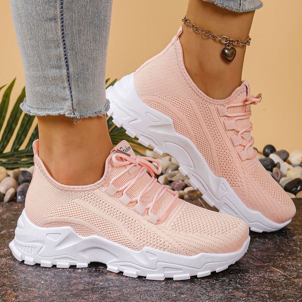 Lightweight Breathable Knit Chunky Sneakers – Women’s Platform Dad Shoes