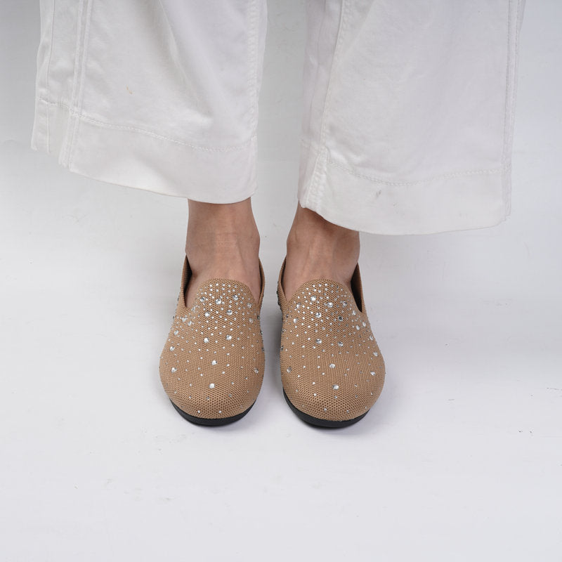 Sparkly Rhinestone Mesh Slip-On Flats – Breathable Comfort Loafers