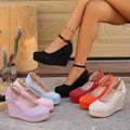 Women's 10CM Platform Wedge Pumps – Ankle Strap Suede High Heels