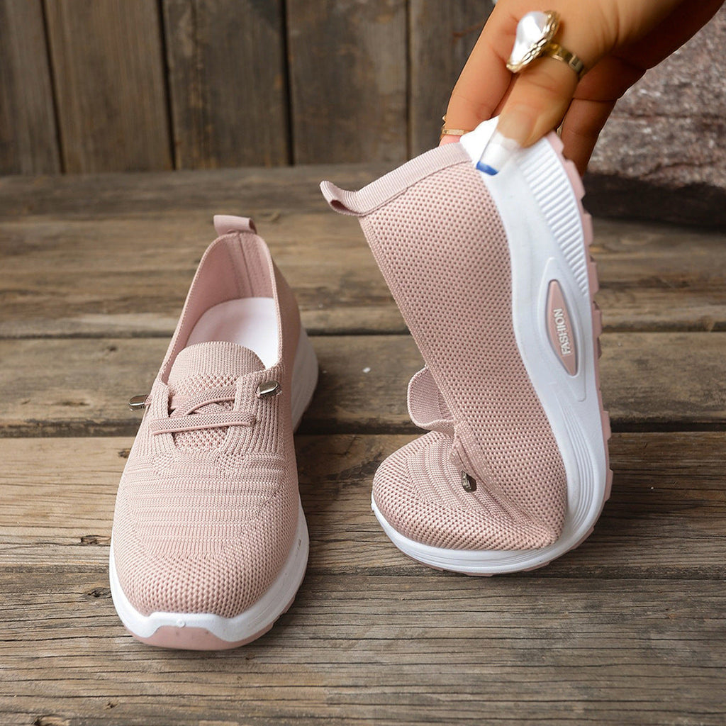 Women's Breathable Knit Slip-On Sneakers – Lightweight Platform Casual Shoes