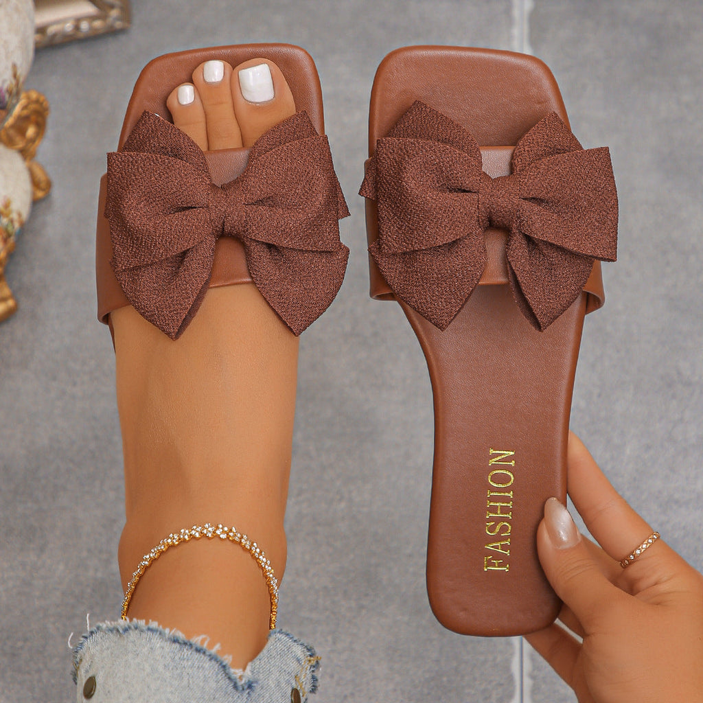 Big Bow Square Toe Slide Sandals - Summer Fashion 👡✨