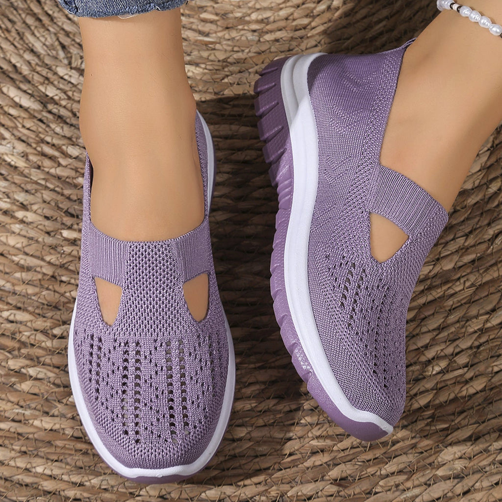 Breathable Knit Slip-On Sneakers Women - Lightweight Mesh Walking Shoes with Cutout Design
