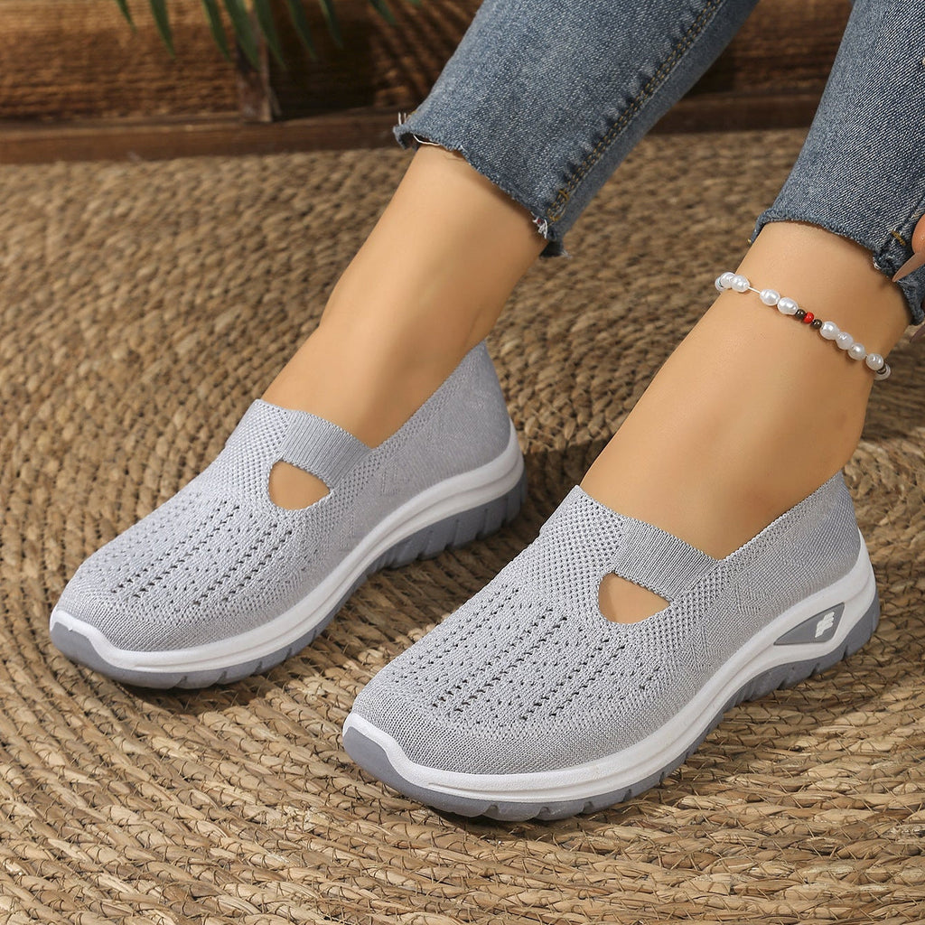 Breathable Knit Slip-On Sneakers Women - Lightweight Mesh Walking Shoes with Cutout Design