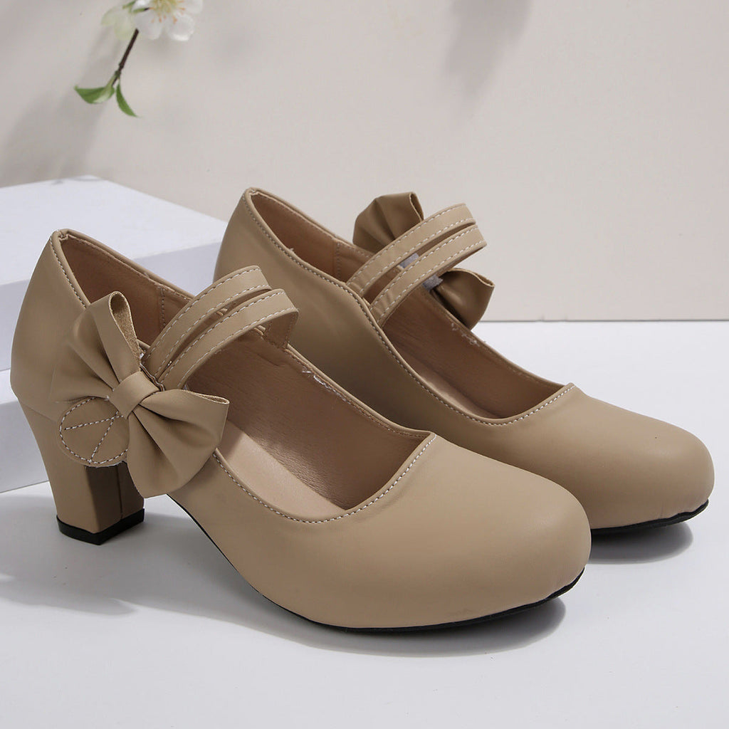 Women's Bowknot Block Heel Mary Jane Shoes – Elegant Ankle Strap Chunky Heels