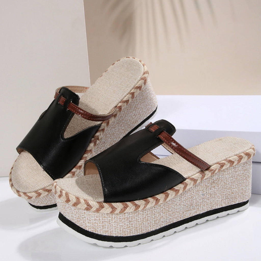 Women's Platform Wedge Espadrille Sandals - 8cm Chunky Peep Toe T-Strap Summer Sandals