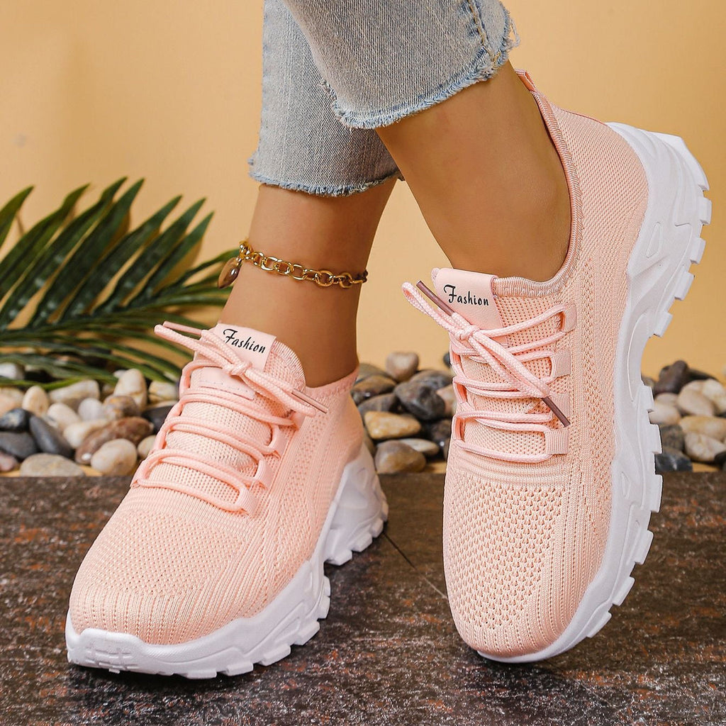 Lightweight Breathable Knit Chunky Sneakers – Women’s Platform Dad Shoes