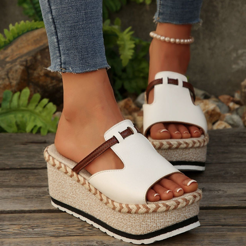 Women's Platform Wedge Espadrille Sandals - 8cm Chunky Peep Toe T-Strap Summer Sandals