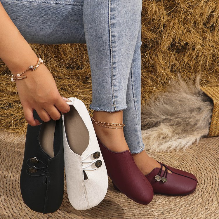 Classic Button Strap Comfort Flats – Casual Slip-On Loafers for Women