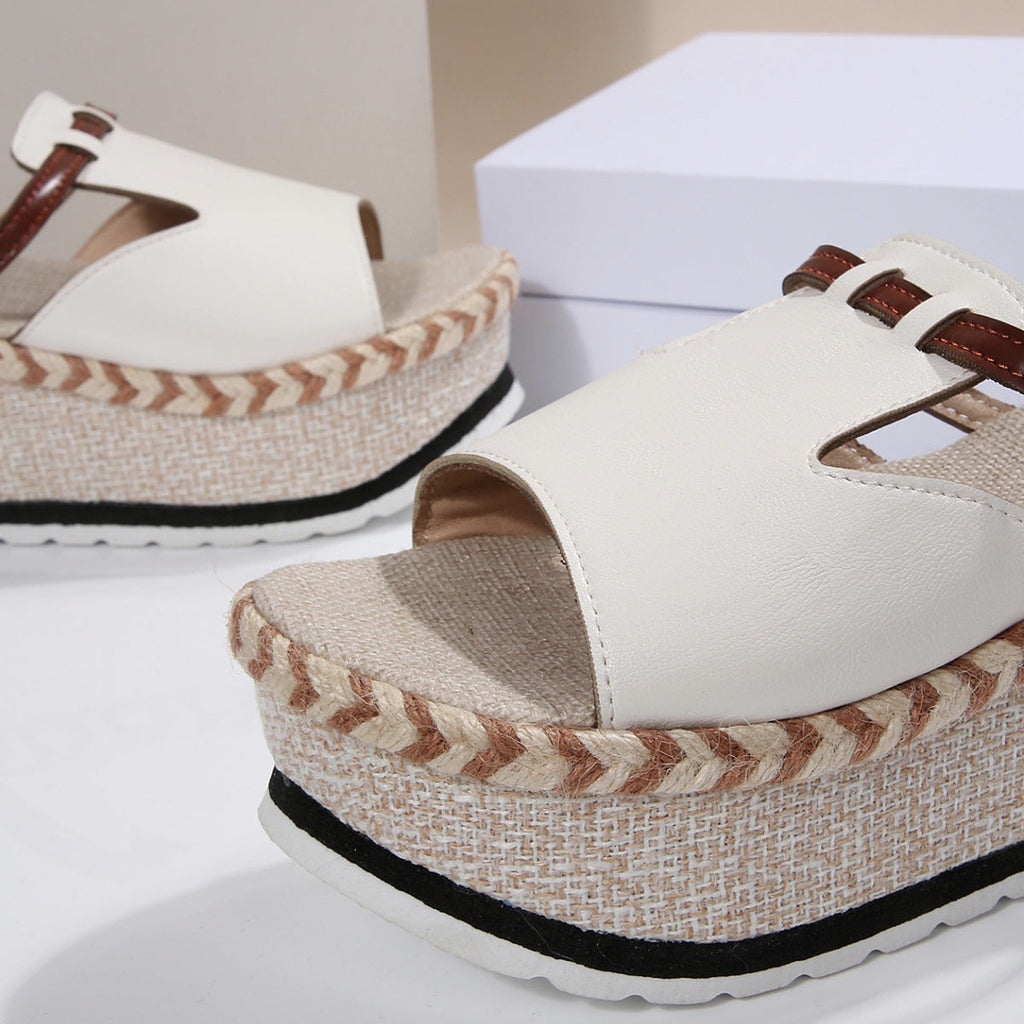 Women's Platform Wedge Espadrille Sandals - 8cm Chunky Peep Toe T-Strap Summer Sandals