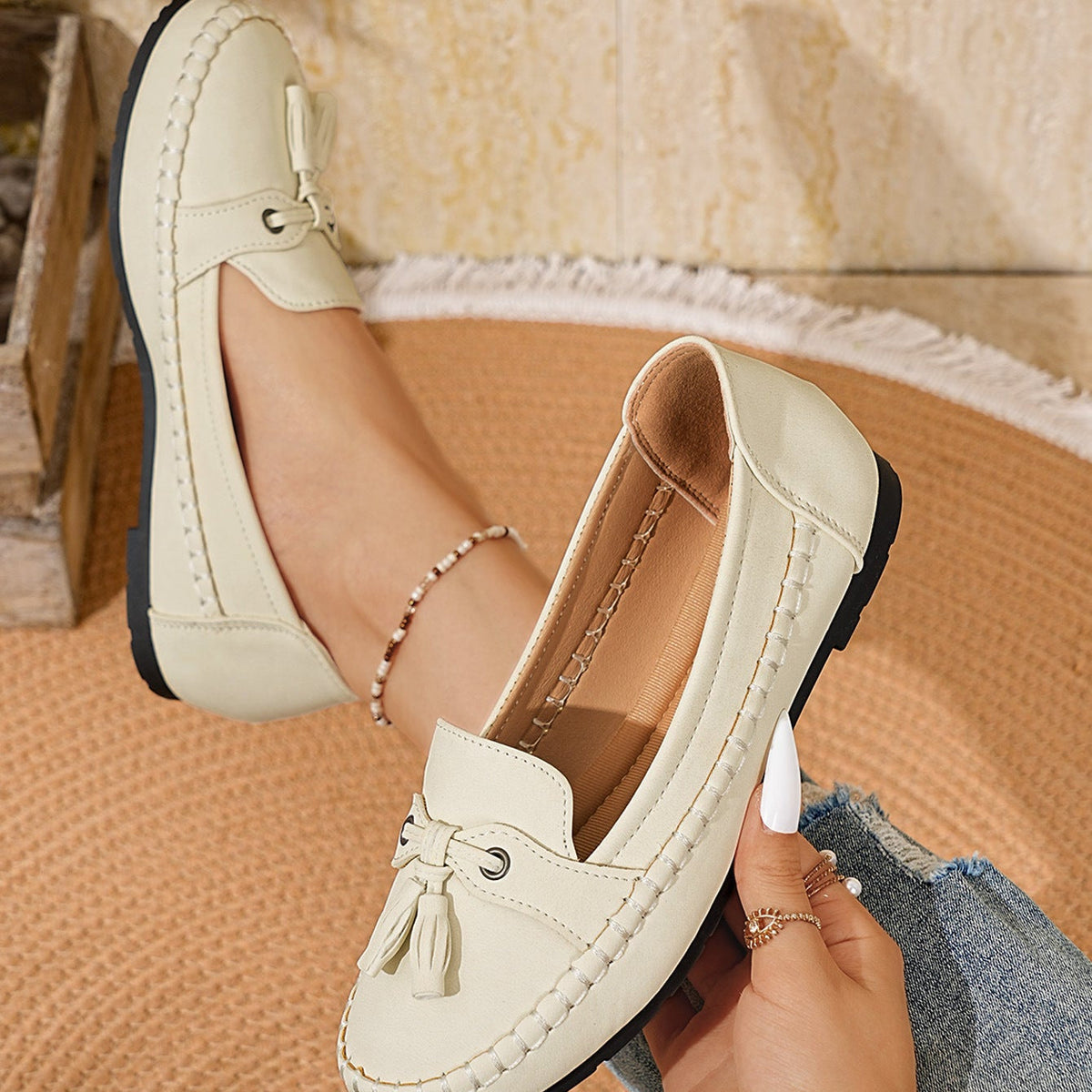 Casual Tassel Loafers for Women – Comfortable Suede Slip-On Flats