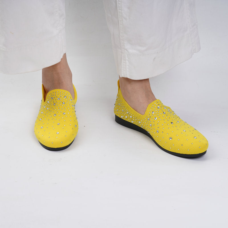 Sparkly Rhinestone Mesh Slip-On Flats – Breathable Comfort Loafers