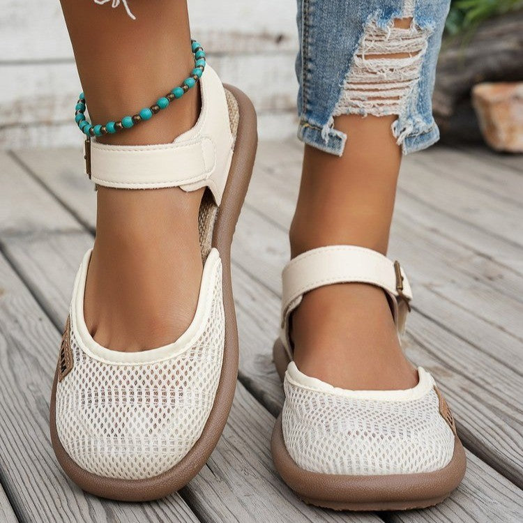 Breathable Mesh Buckle Ankle Strap Sandals - Comfort Flat Shoes