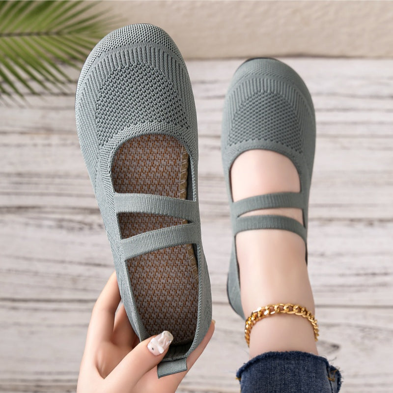 Women's Breathable Knit Mary Jane Flats - Comfortable Double Strap Mesh Ballet Flats