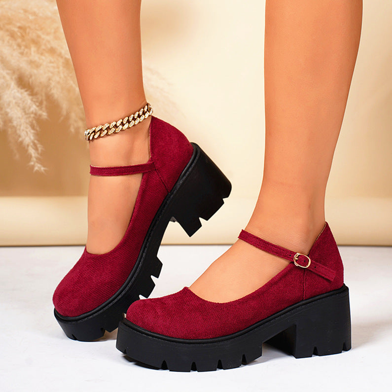 Women's Chunky Platform Mary Jane Shoes – Suede Ankle Strap Block Heel Loafers