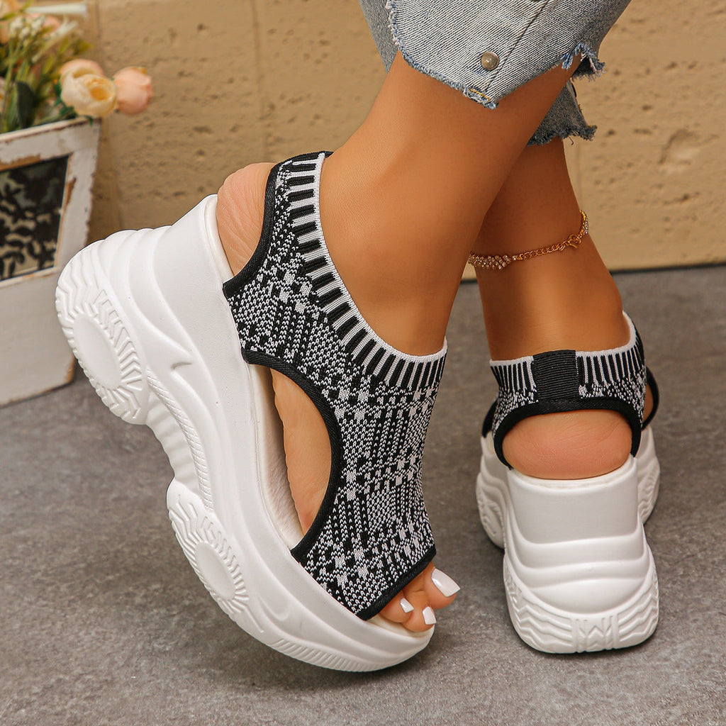 Fashion Knit Mesh Platform Wedge Sandals for Women - 9cm Heel Peep Toe Summer Shoes