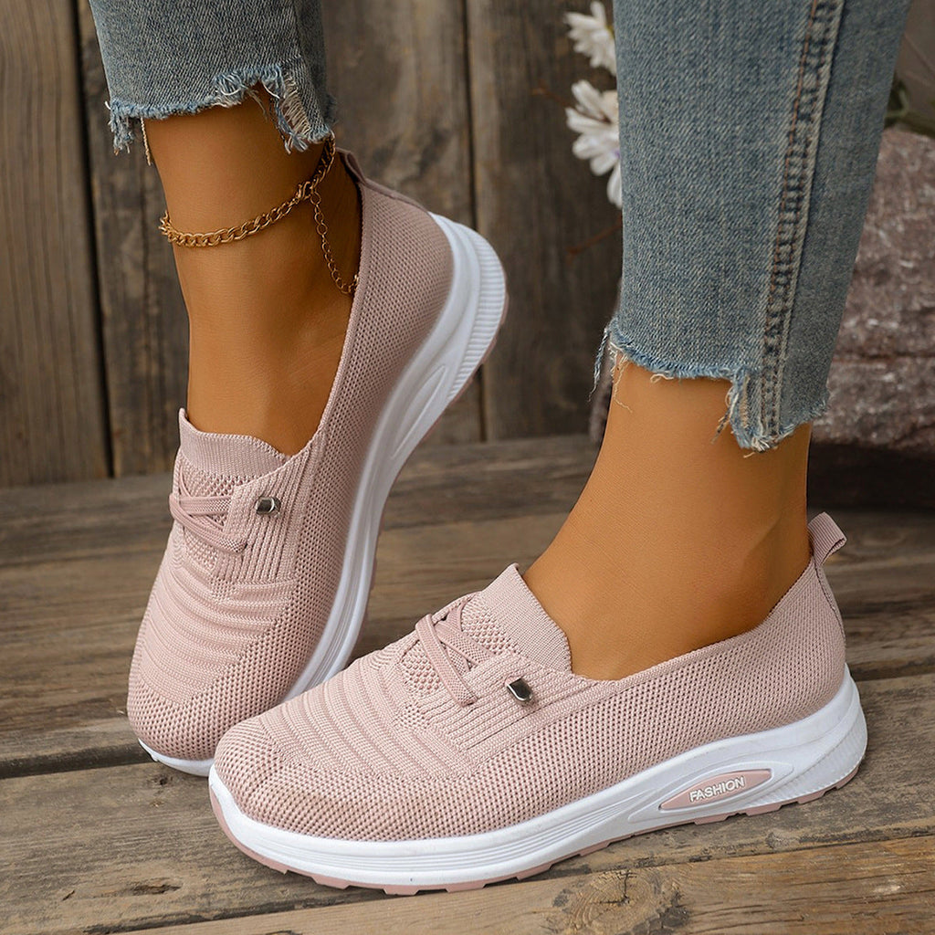 Women's Breathable Knit Slip-On Sneakers – Lightweight Platform Casual Shoes