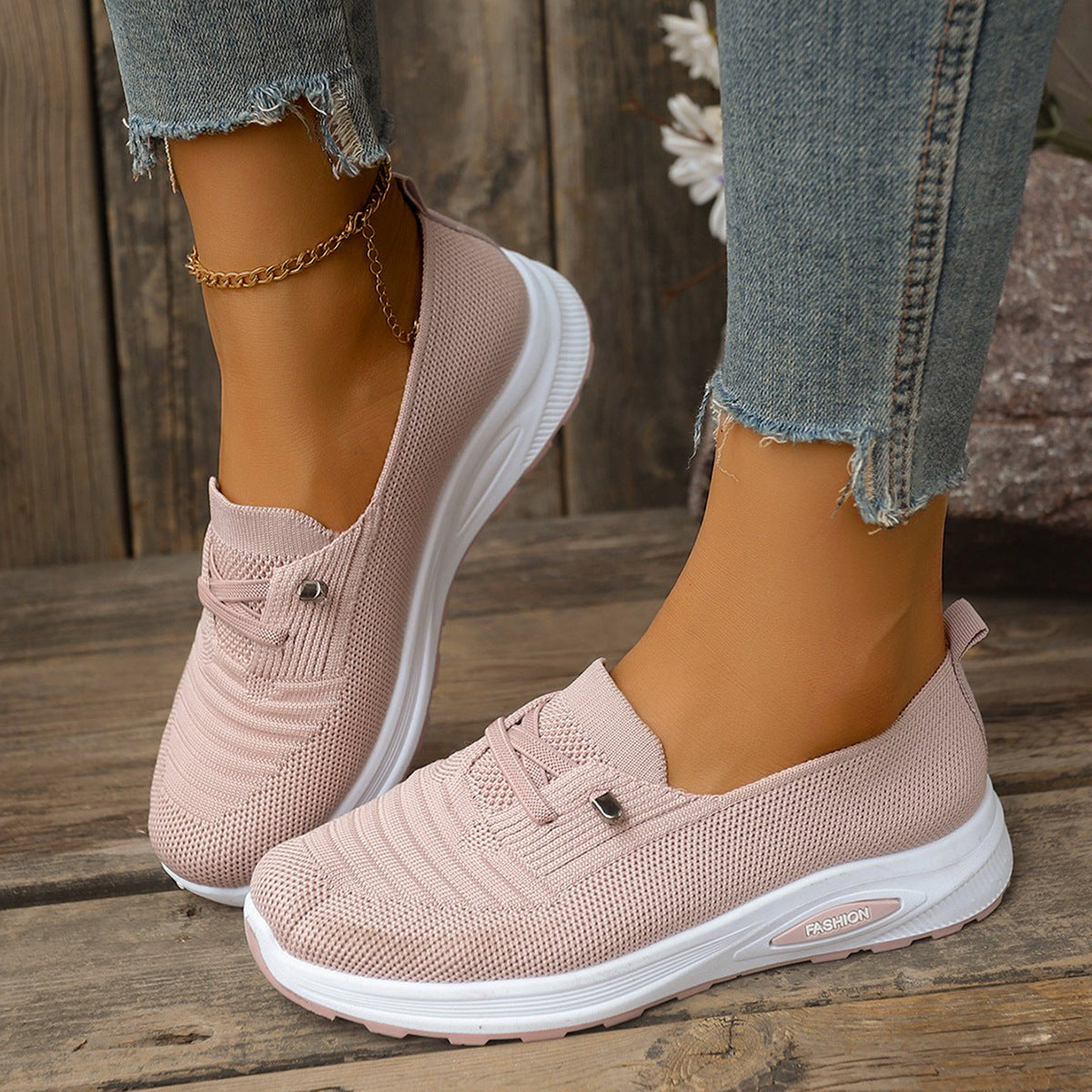 Women's Breathable Knit Slip-On Sneakers – Lightweight Platform Casual Shoes