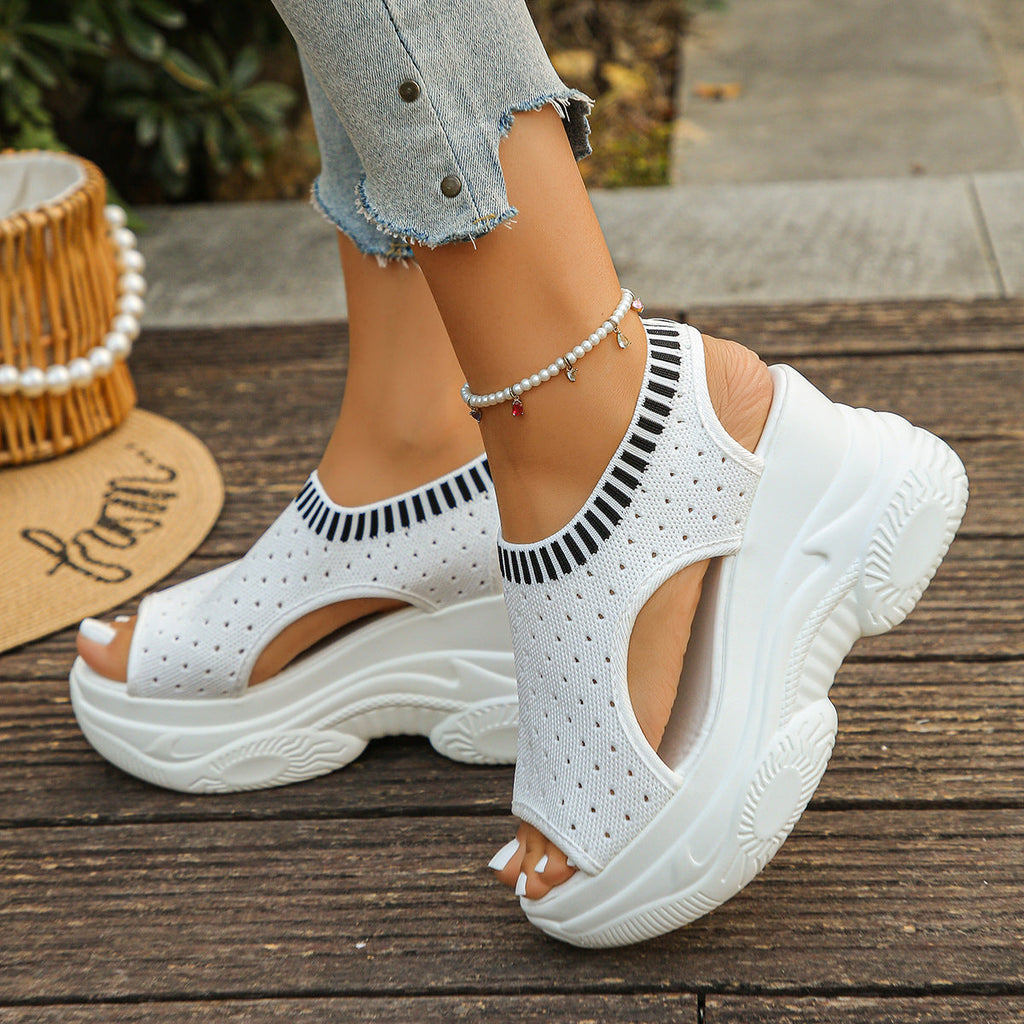 Fashion Knit Mesh Platform Wedge Sandals for Women - 9cm Heel Peep Toe Summer Shoes