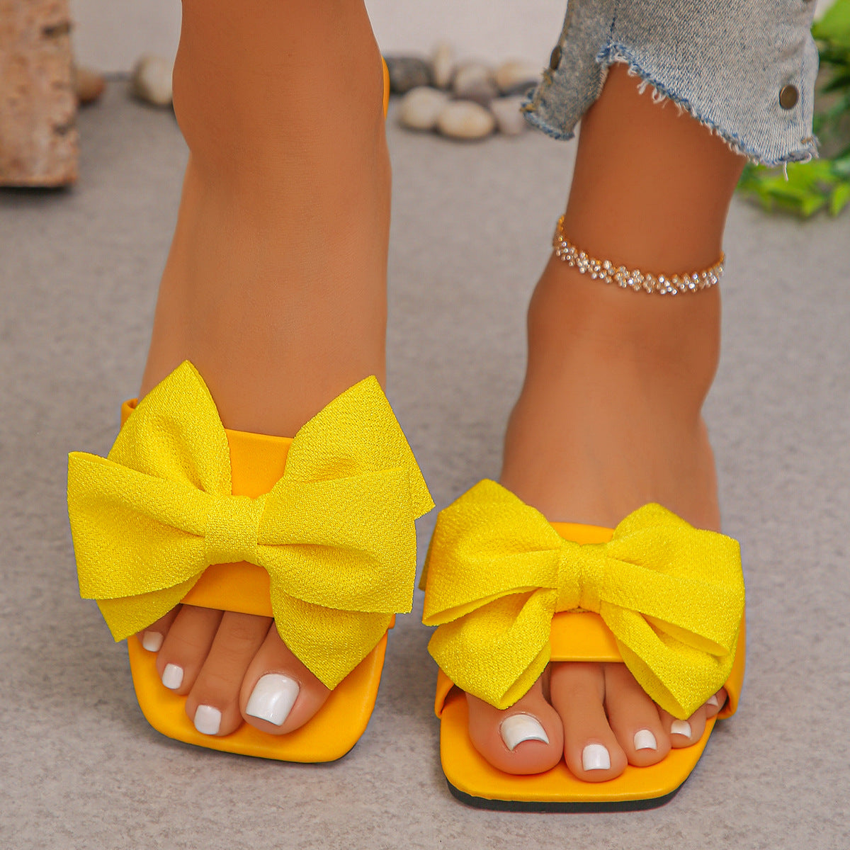 Big Bow Square Toe Slide Sandals - Summer Fashion 👡✨