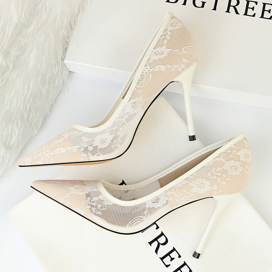 Sexy Lace Pointed Toe Stiletto Heels – 9cm Thin High Heel Pumps