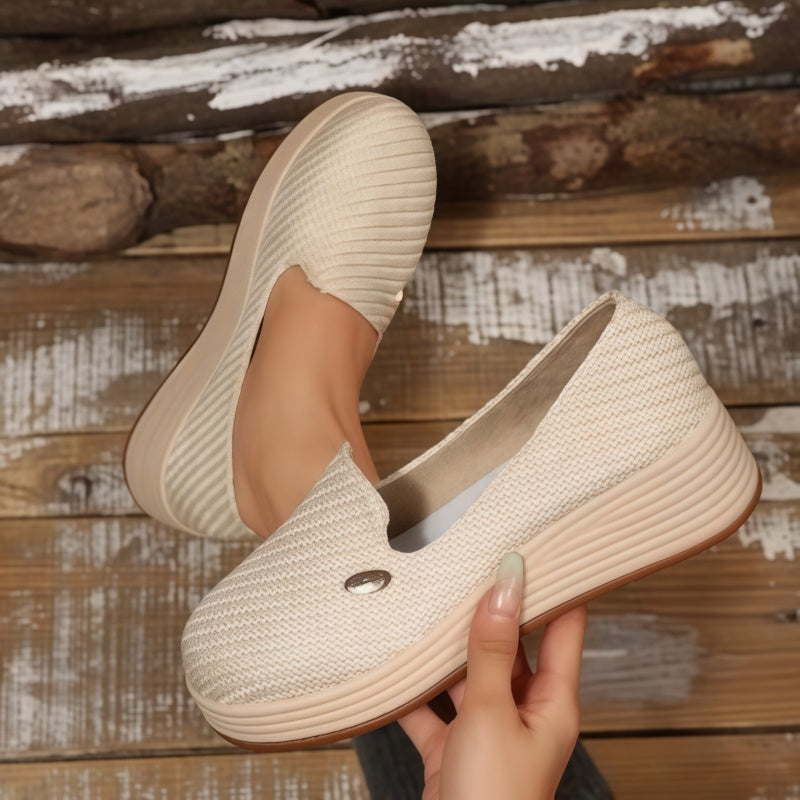 Women's Knit Platform Slip-On Shoes - Casual Wedge Loafers