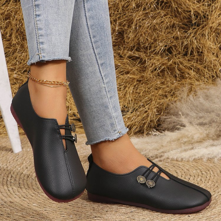 Classic Button Strap Comfort Flats – Casual Slip-On Loafers for Women