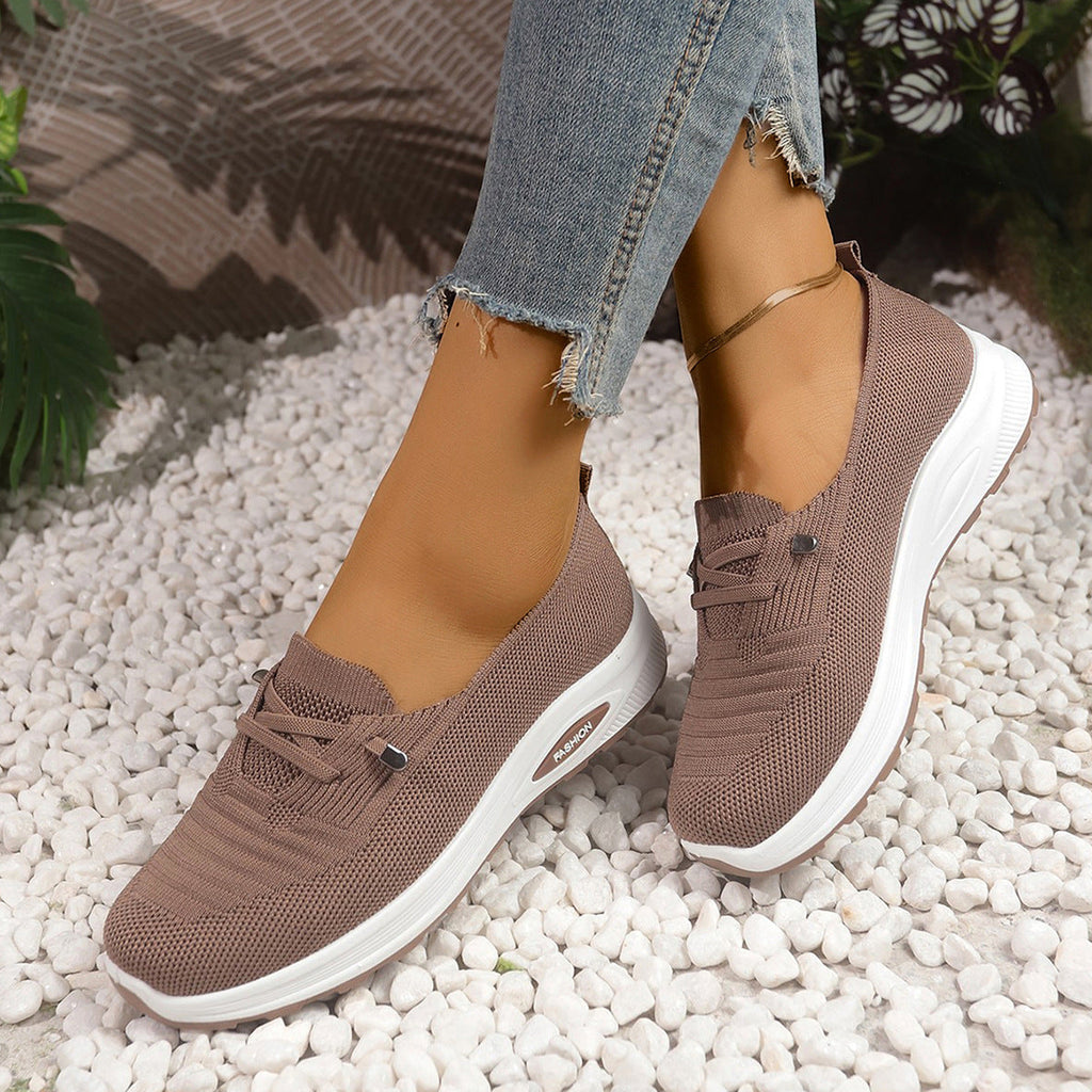 Women's Breathable Knit Slip-On Sneakers – Lightweight Platform Casual Shoes