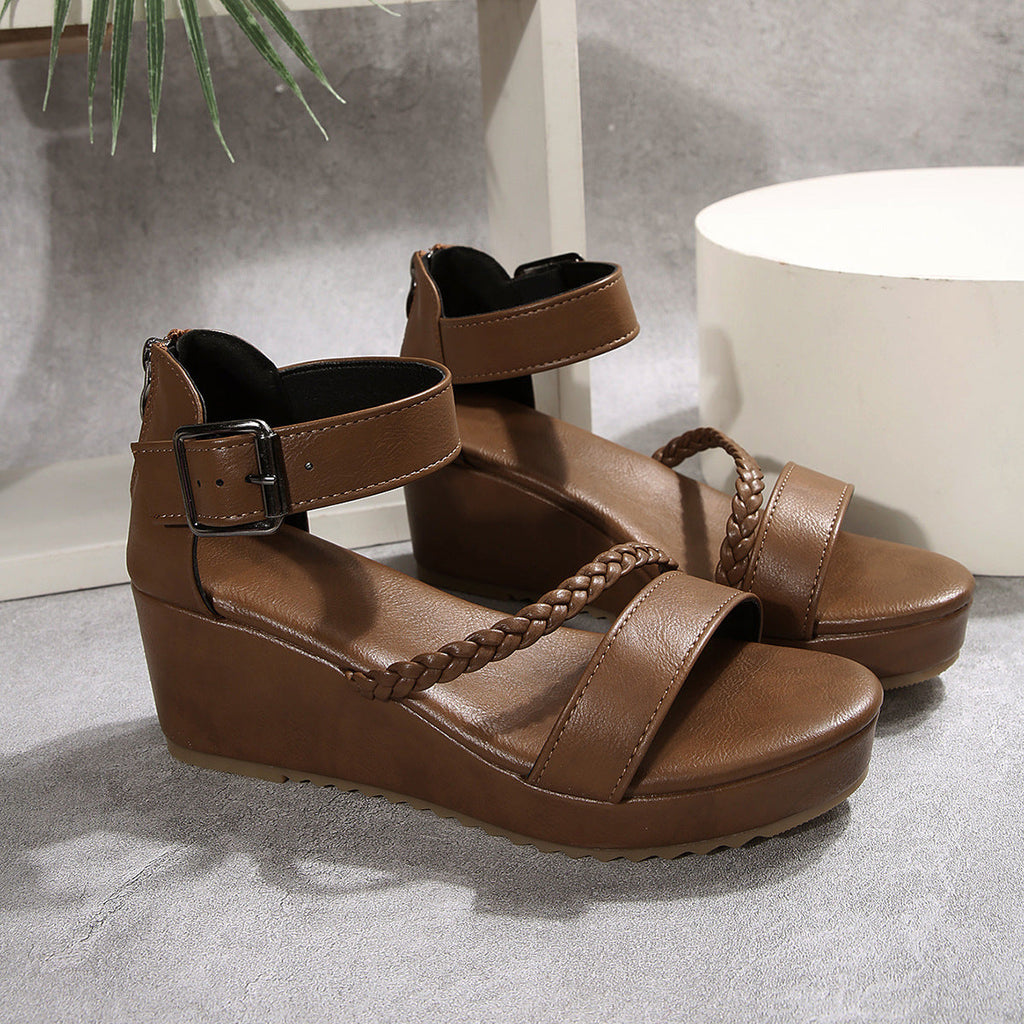 Braided Wedge Platform Sandals - Black & Brown