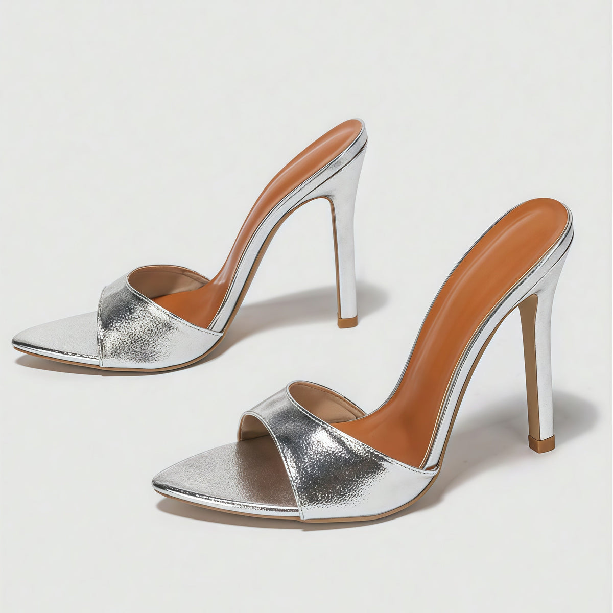 Sexy 11CM Stiletto Pointed Toe Mule Sandals – Metallic High Heel Slip-Ons