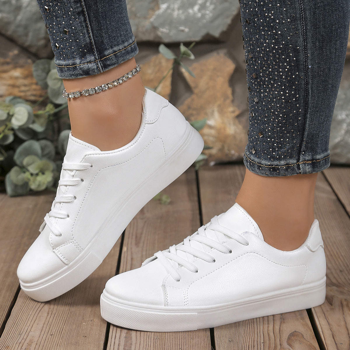 Women's Platform Lace-Up Sneakers - Casual Chunky Sole Comfort Shoes