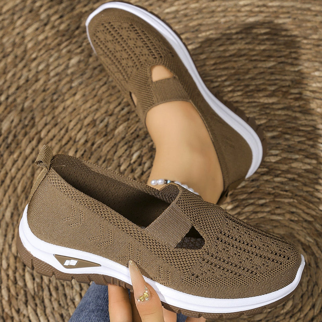 Breathable Knit Slip-On Sneakers Women - Lightweight Mesh Walking Shoes with Cutout Design