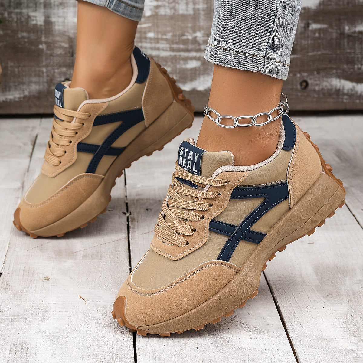 Women's Chunky Platform Sneakers – 3.5CM Thick Sole Casual Lace-Up Shoes