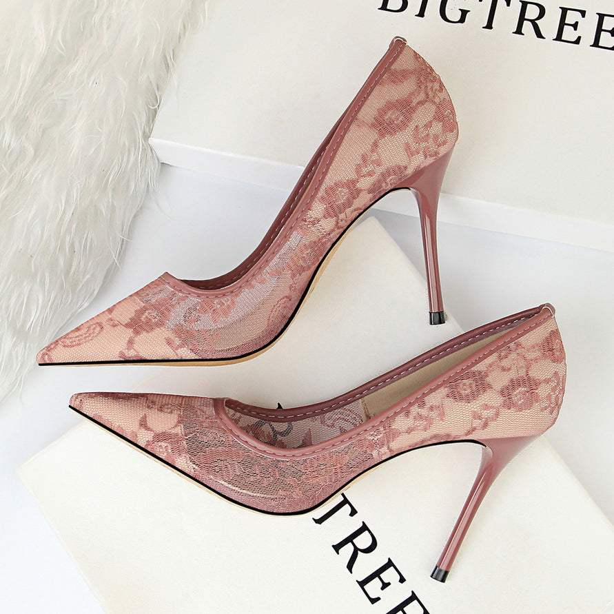Sexy Lace Pointed Toe Stiletto Heels – 9cm Thin High Heel Pumps