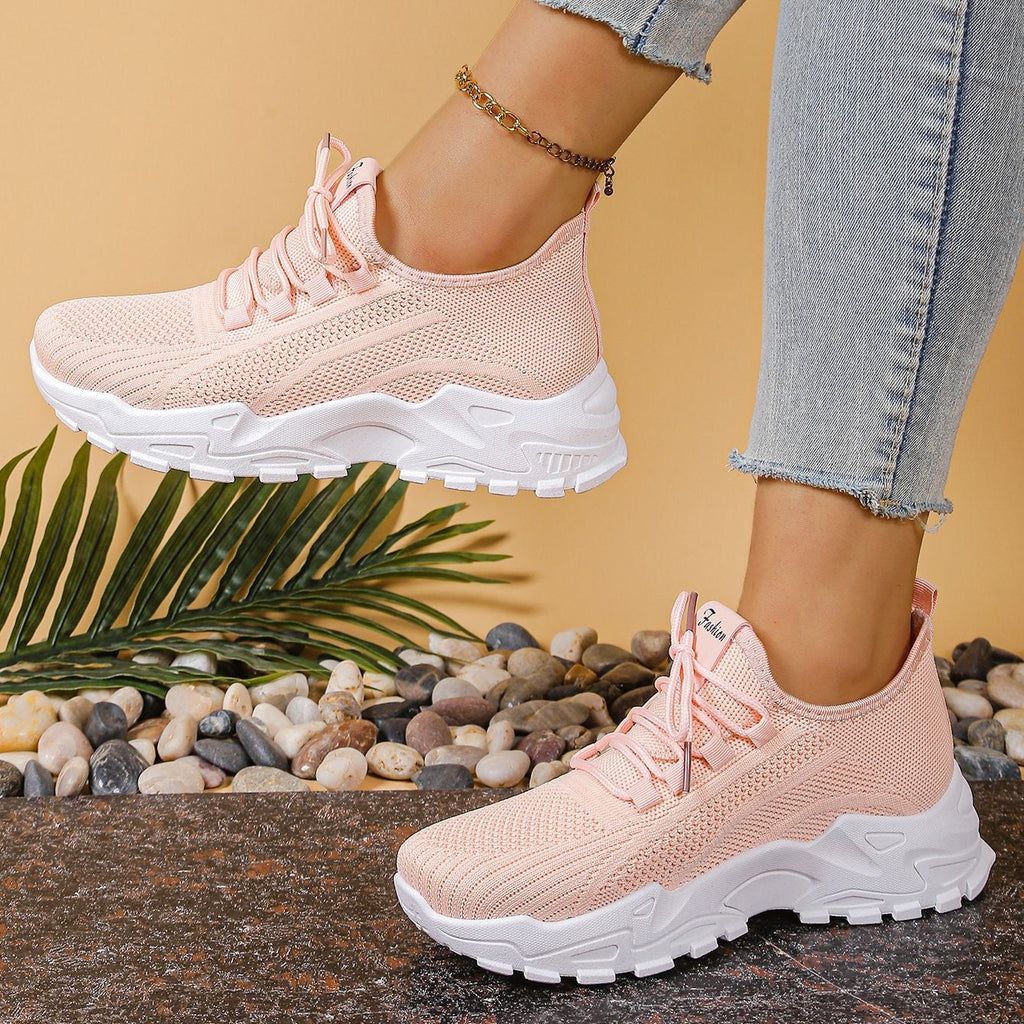 Lightweight Breathable Knit Chunky Sneakers – Women’s Platform Dad Shoes