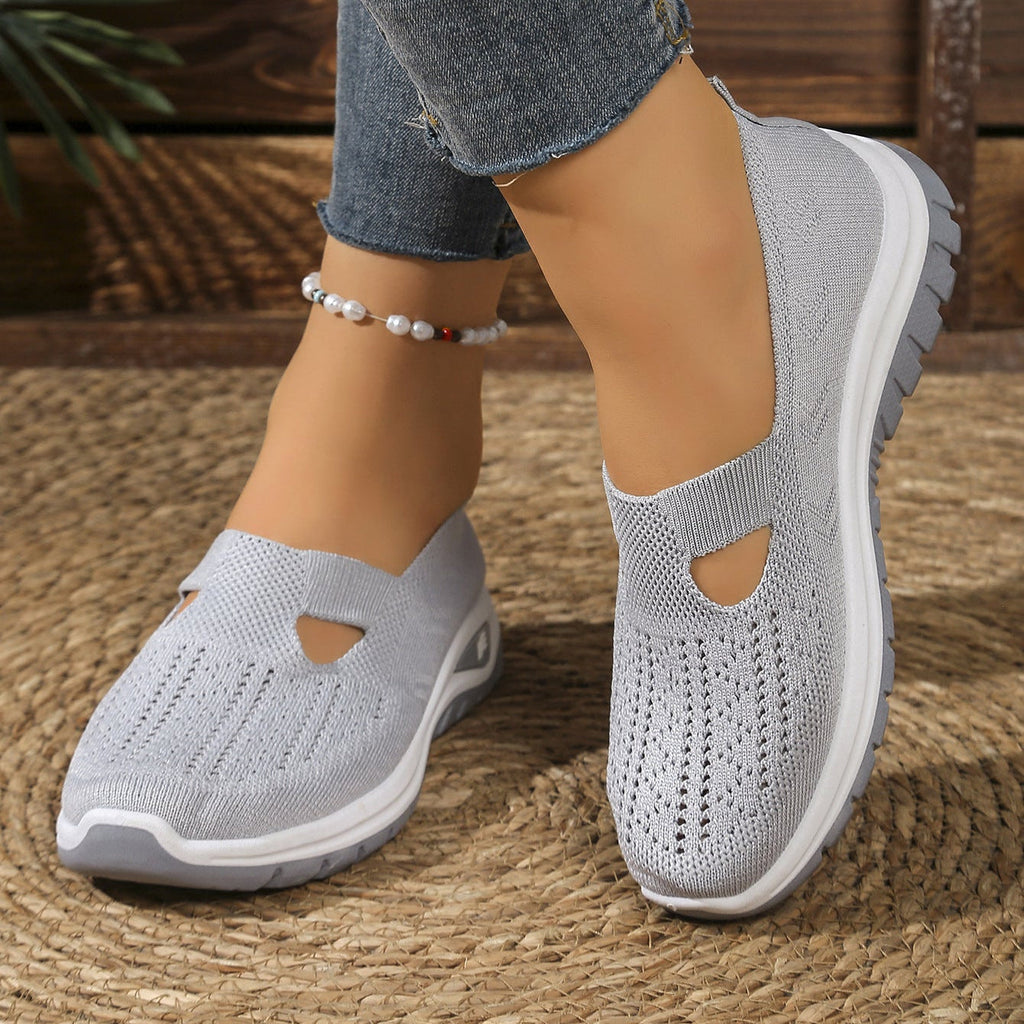 Breathable Knit Slip-On Sneakers Women - Lightweight Mesh Walking Shoes with Cutout Design